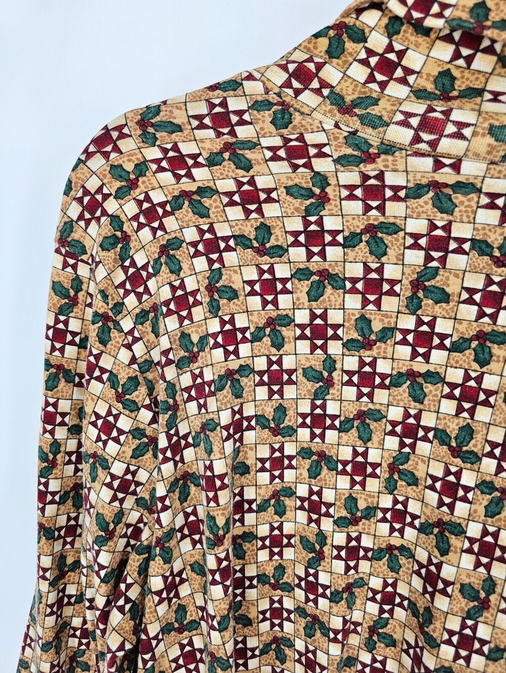 Vtg Corner Stone Womens Sz L Long Sleeve Turtleneck T Short Christmas Holly - Picture 2 of 4